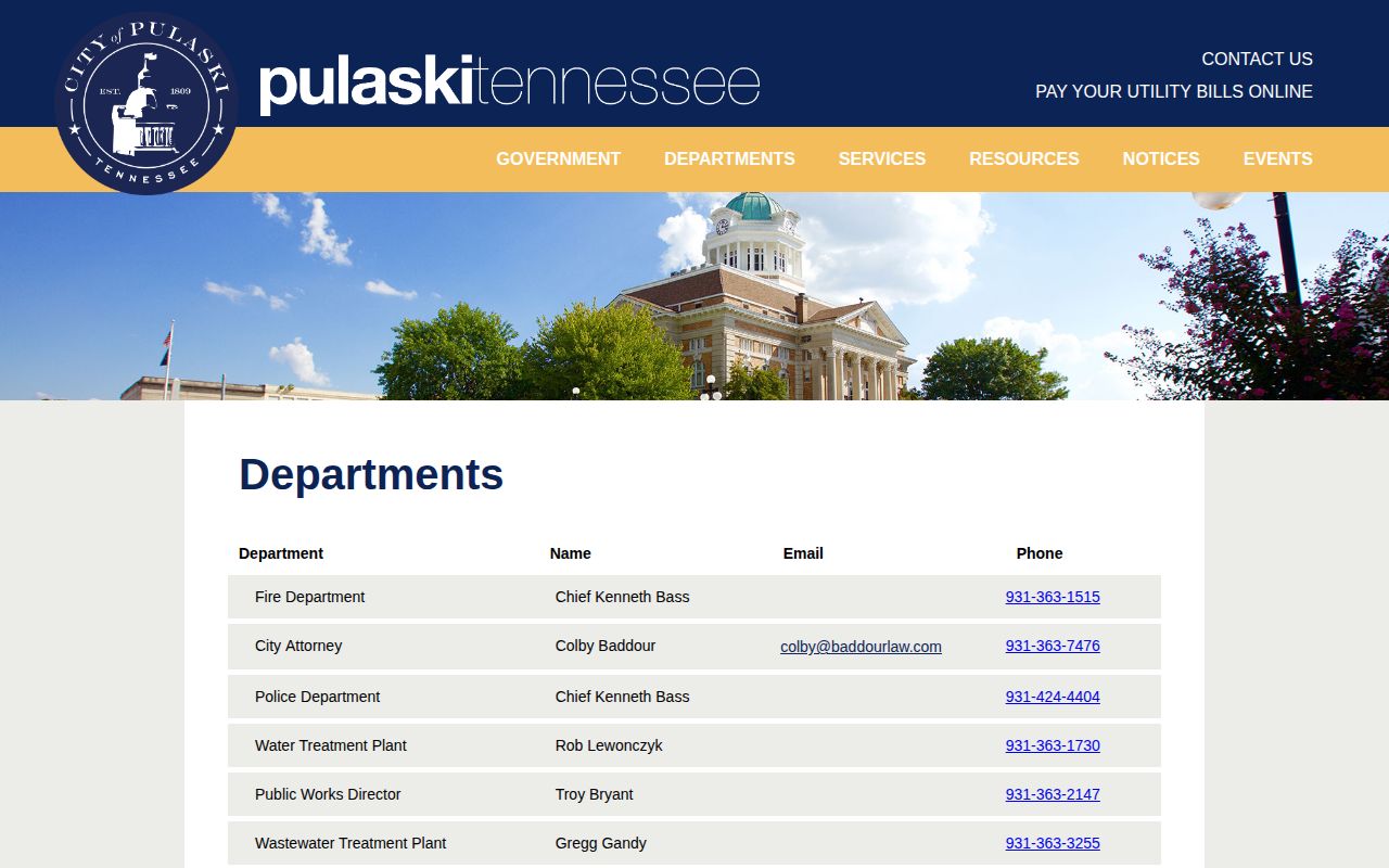 Giles County Pulaski Police Department arrest records contact page