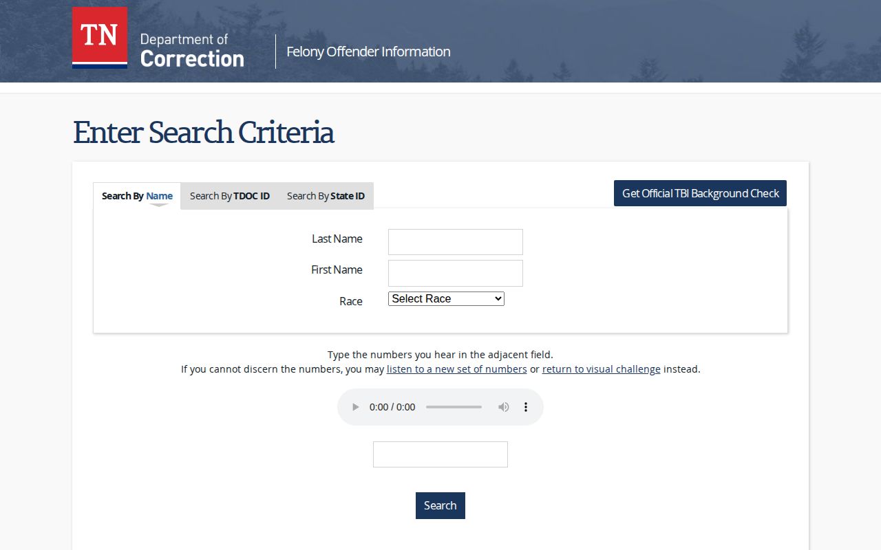 Giles County Tennessee DOC offender record search form
